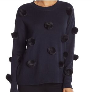 CeCe black faux fur pom pom sweater XXL